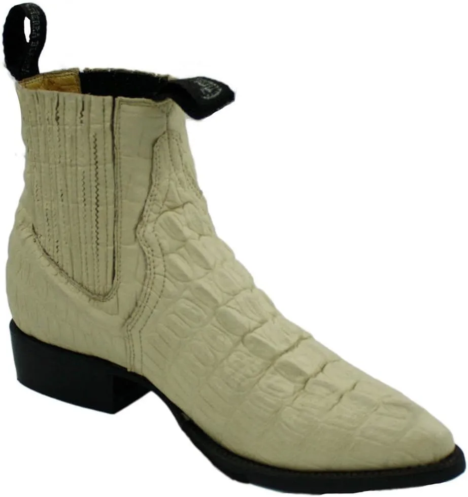 Men Genuine Cow Leather Crocodile Print Short Ankle Western j Toe Boots