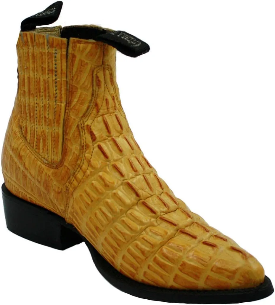 Men Genuine Cow Leather Crocodile Print Short Ankle Western j Toe Boots