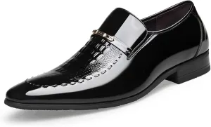 Men Wedding Tuxedo Shoes Crocodile Printed Formal Oxfords Shoes Pointed Toe Slip-on Patent Leather Dress Shoes