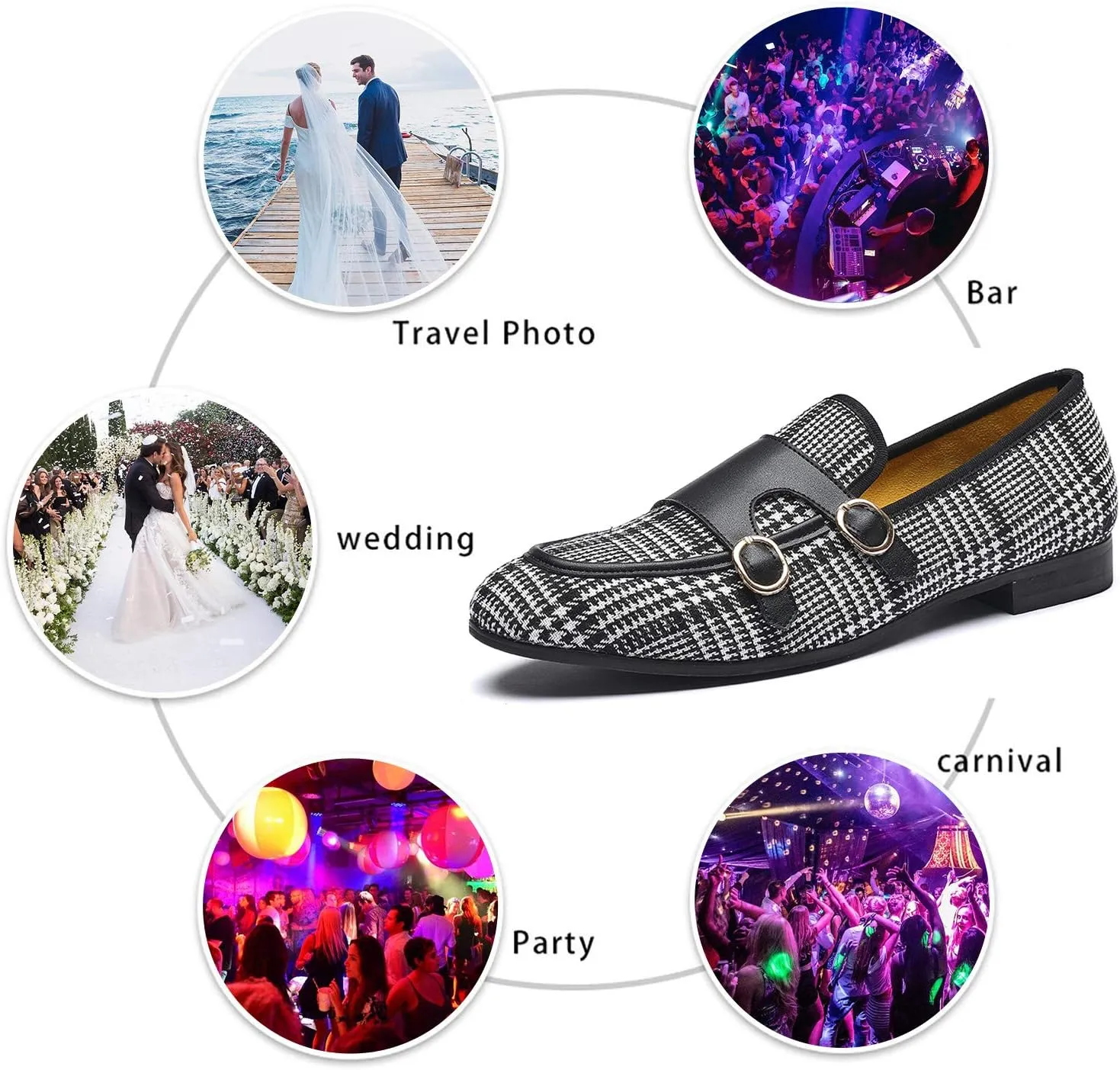 Mens Casual Classic Plaid Loafer with Gold Buckle Penny Slip-On Wedding Party Prom Shoes
