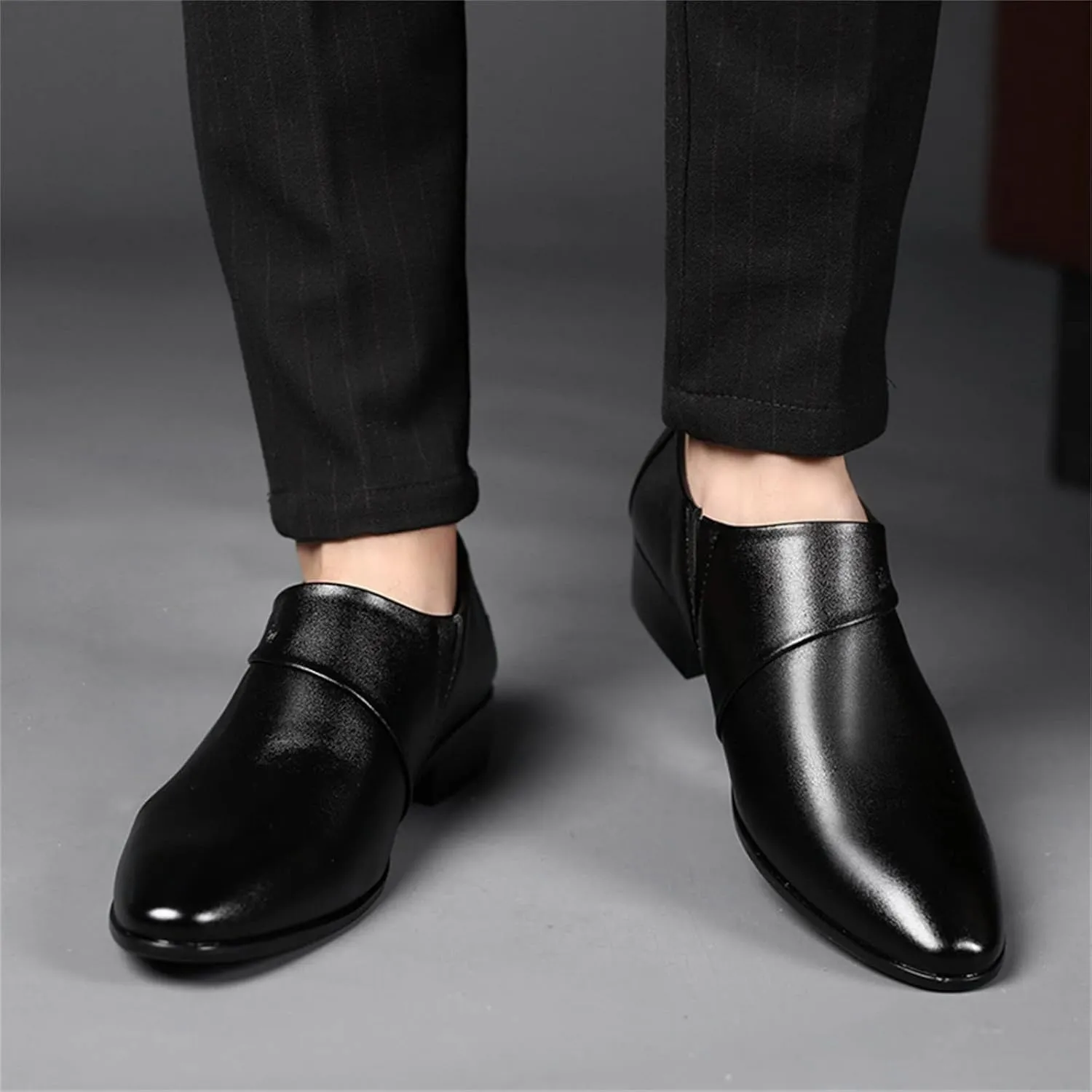 Mens Casual Leather Boots with Buckle Strap Waterproof Dress Shoes for Men Business Matte Leather Shoes Elegant Dating Suit Shoe for Men Low Heel Formal Shoe Supple Dressy Monk