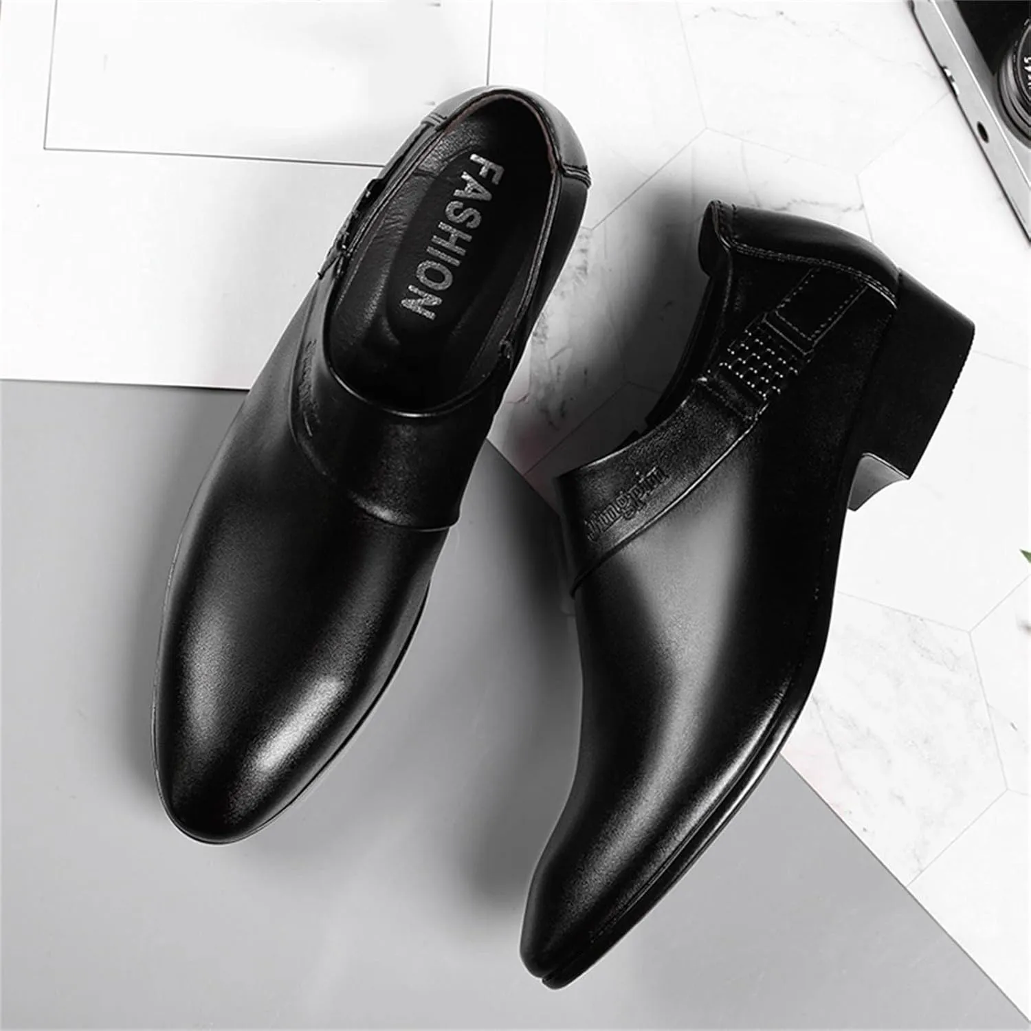 Mens Casual Leather Boots with Buckle Strap Waterproof Dress Shoes for Men Business Matte Leather Shoes Elegant Dating Suit Shoe for Men Low Heel Formal Shoe Supple Dressy Monk