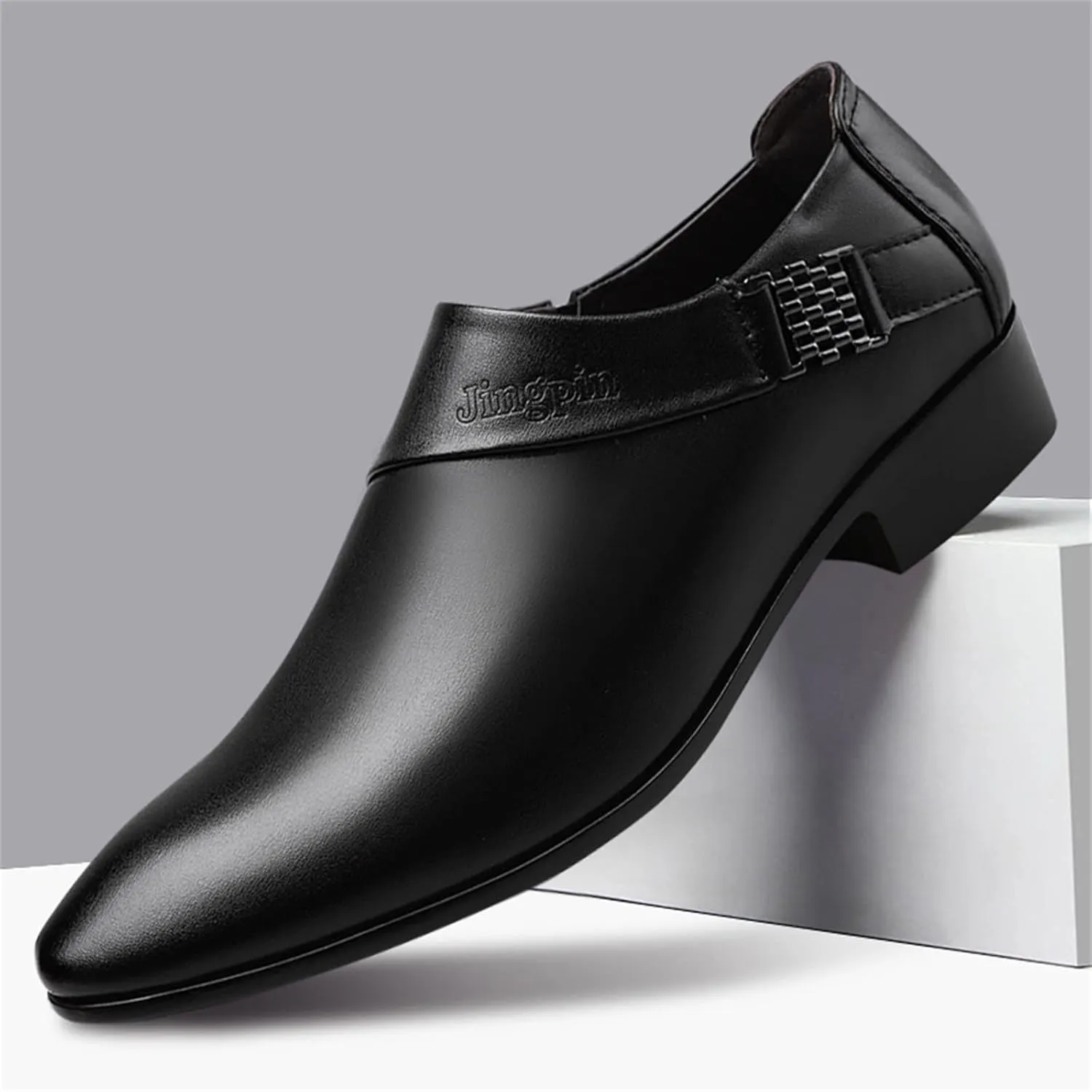 Mens Casual Leather Boots with Buckle Strap Waterproof Dress Shoes for Men Business Matte Leather Shoes Elegant Dating Suit Shoe for Men Low Heel Formal Shoe Supple Dressy Monk