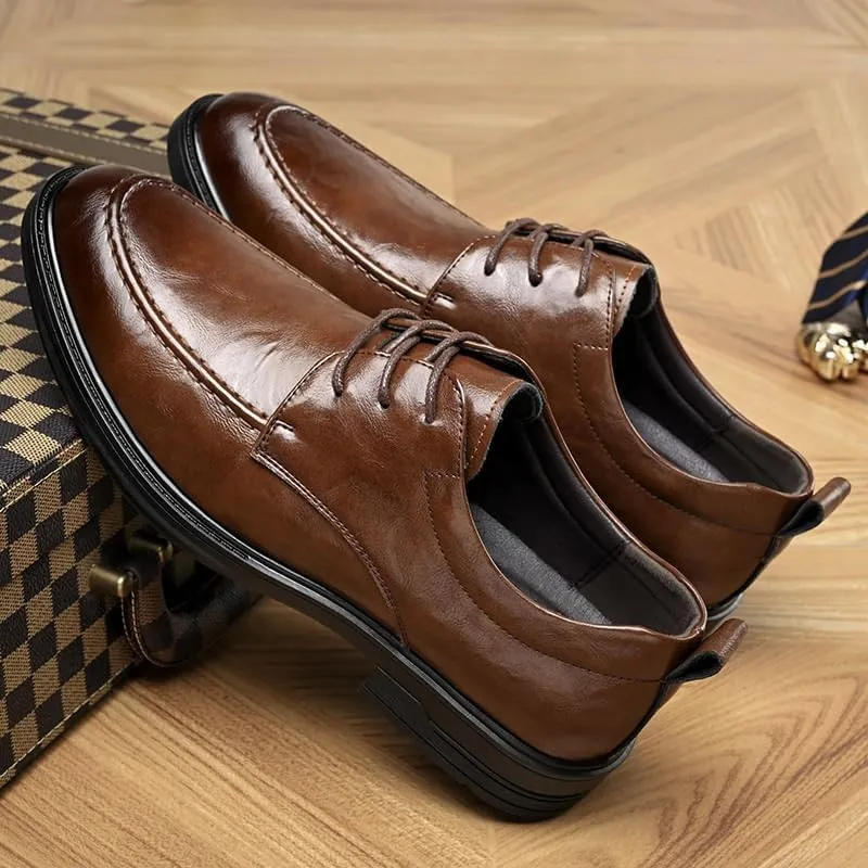 Mens Commuter Slip-Resistant Lightweight Breathable Easy to Walk Two Tone Leather Loafers Shoes Non-Slip Lug Sole PU Upper