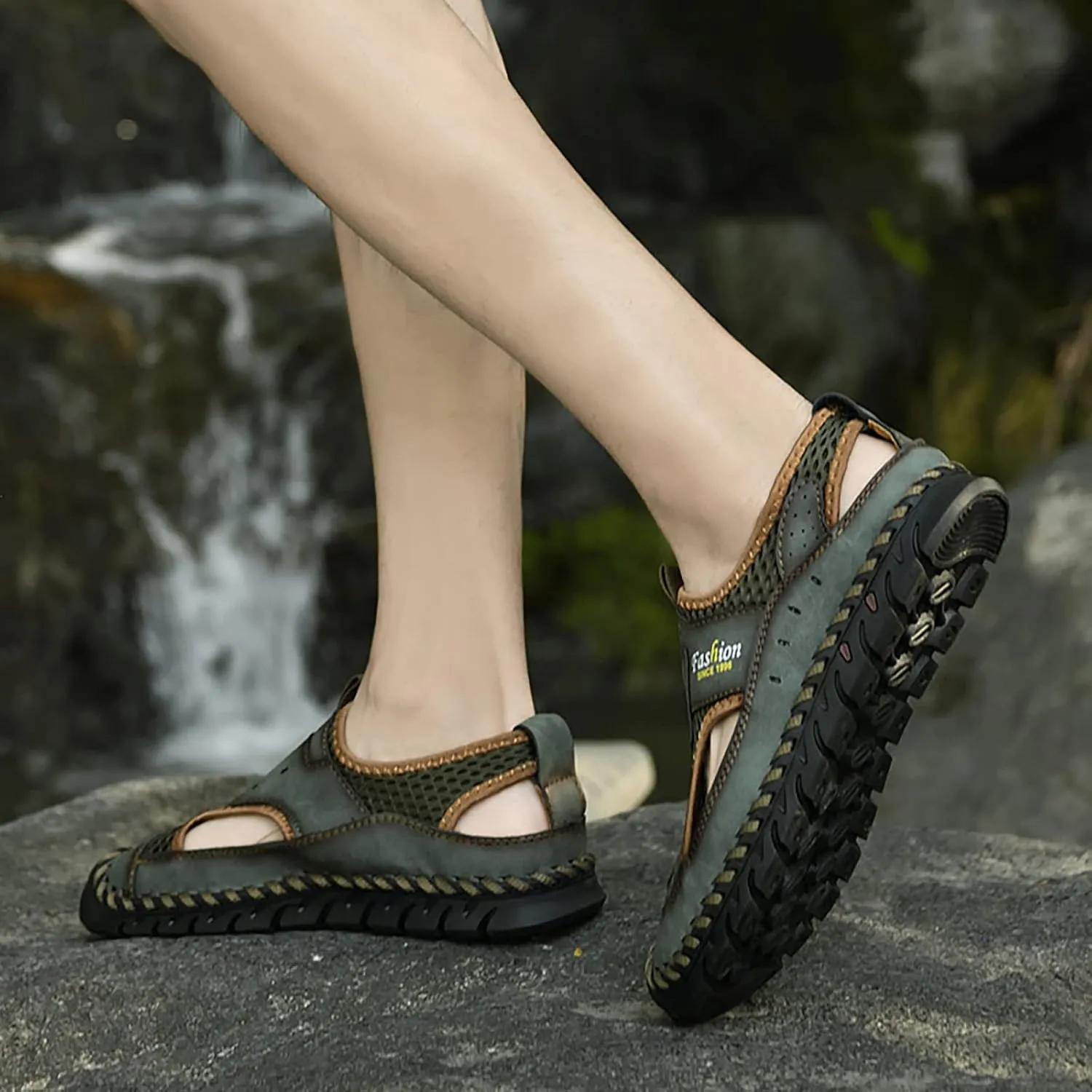 Mens Cork Sandals 2025 Men's New Versatile Trendy Handmade Large Beach Shoes Hollow Mesh Shoes Mens Hydro Sandals