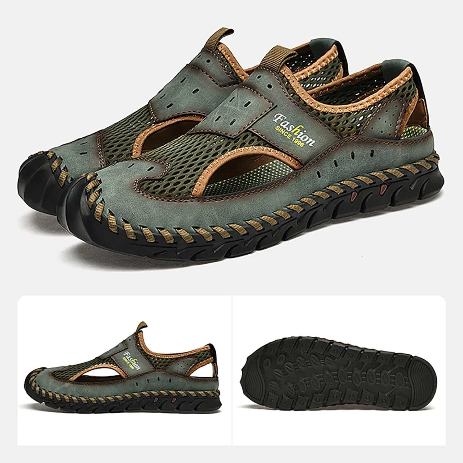 Mens Cork Sandals 2025 Men's New Versatile Trendy Handmade Large Beach Shoes Hollow Mesh Shoes Mens Hydro Sandals