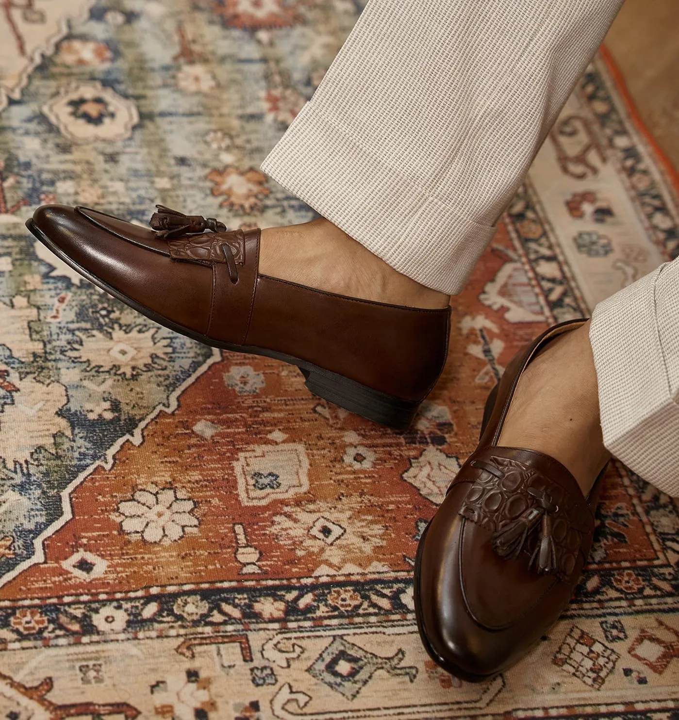 Men's Genuine Leather Tassel Loafers - Slip-On Dress Shoes for Casual, Business, Wedding & Prom - Modern Penny Loafers for Suits & Tuxedos