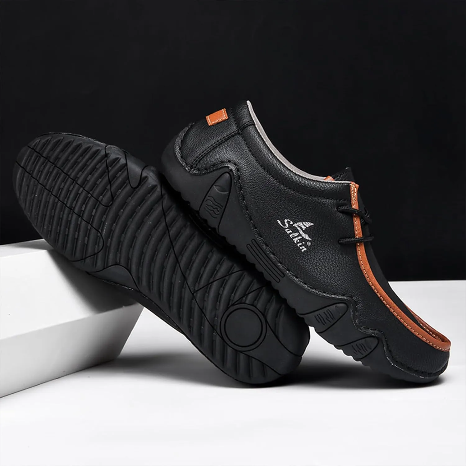 Men's Leather Orthopedic Loafers Comfort Arch Support Non Slip Lace up Casual Shoes Lightweight Work Driving Traveling Walking Shoes