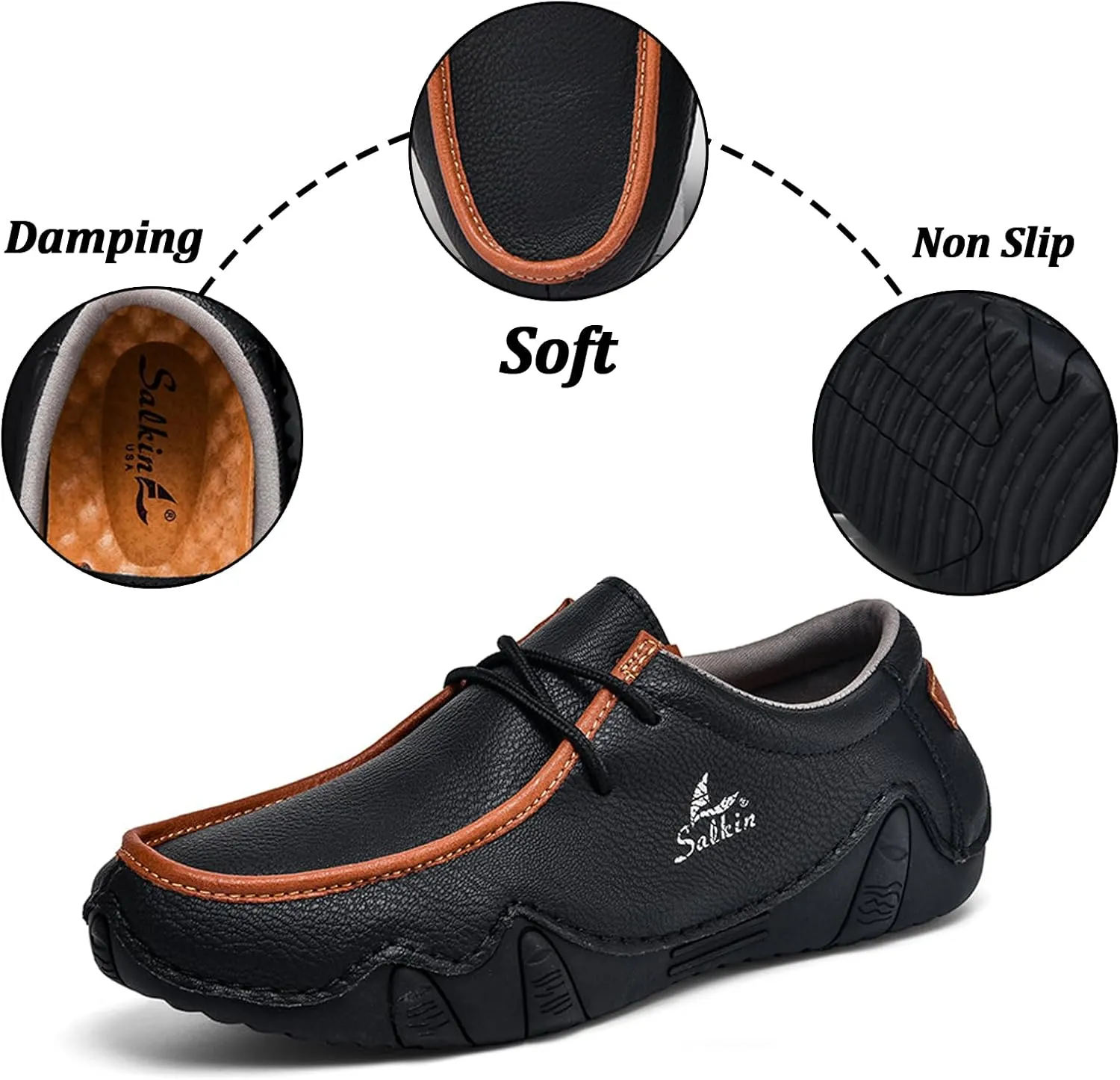 Men's Leather Orthopedic Loafers Comfort Arch Support Non Slip Lace up Casual Shoes Lightweight Work Driving Traveling Walking Shoes