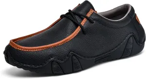 Men's Leather Orthopedic Loafers Comfort Arch Support Non Slip Lace up Casual Shoes Lightweight Work Driving Traveling Walking Shoes