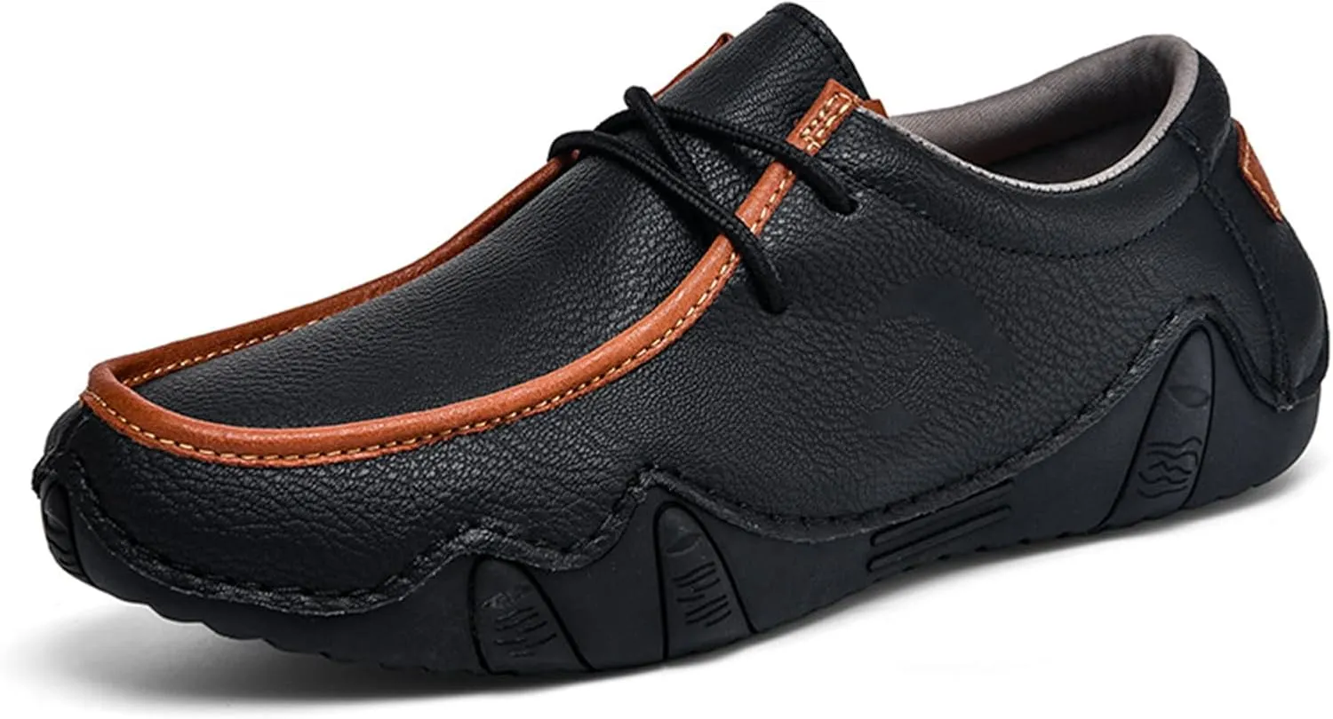 Men's Leather Orthopedic Loafers Comfort Arch Support Non Slip Lace up Casual Shoes Lightweight Work Driving Traveling Walking Shoes