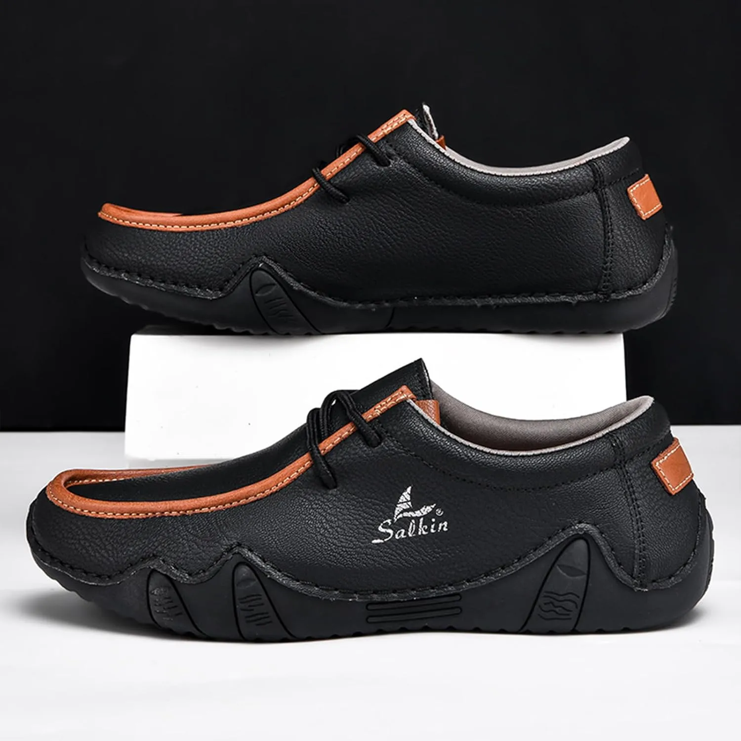 Men's Leather Orthopedic Loafers Comfort Arch Support Non Slip Lace up Casual Shoes Lightweight Work Driving Traveling Walking Shoes