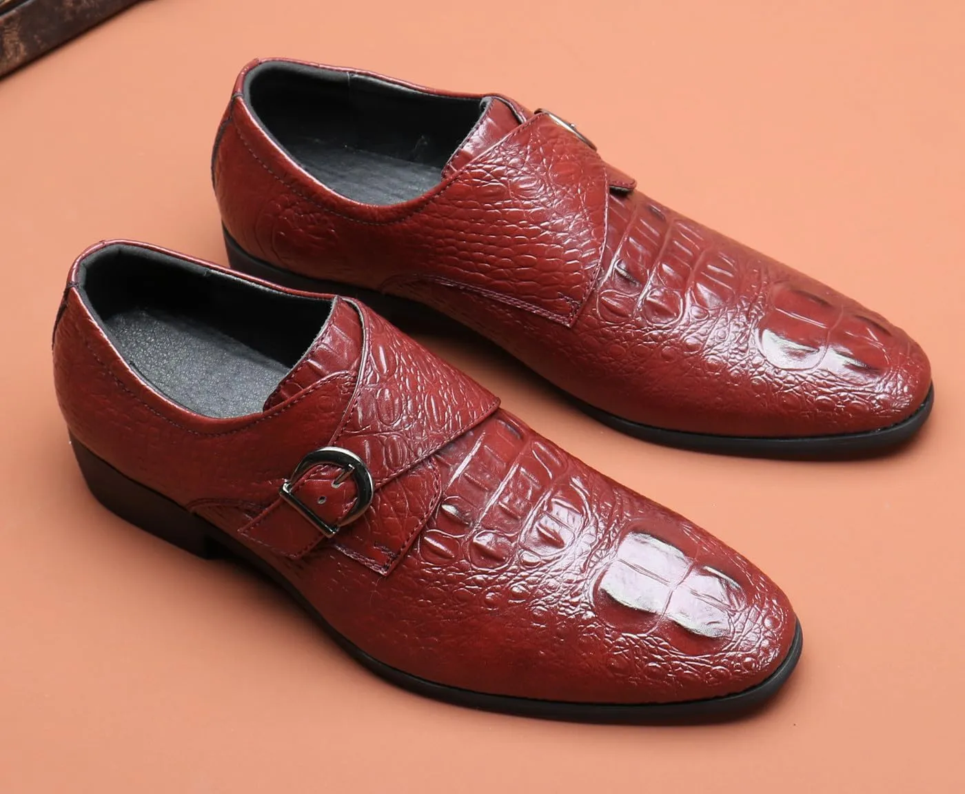 Mens Loafers Casual Dress Leather Buckle Loafers Prom Wedding Fashion Crocodile Skin Texture Moccasins Business Tuxedo Shoes for Men