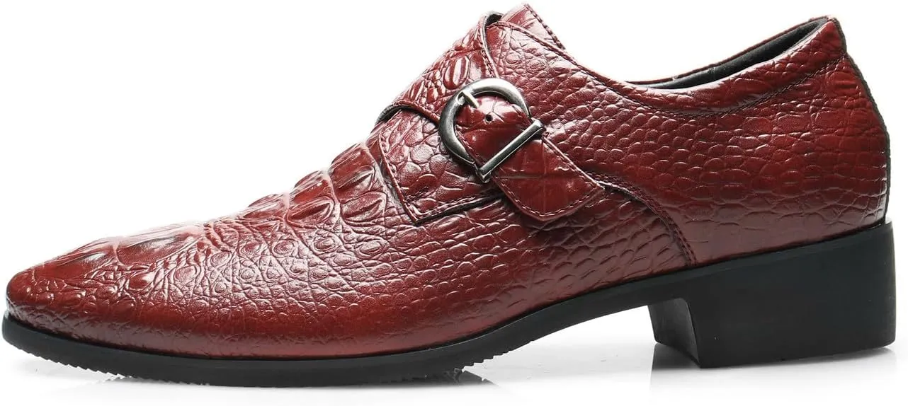 Mens Loafers Casual Dress Leather Buckle Loafers Prom Wedding Fashion Crocodile Skin Texture Moccasins Business Tuxedo Shoes for Men