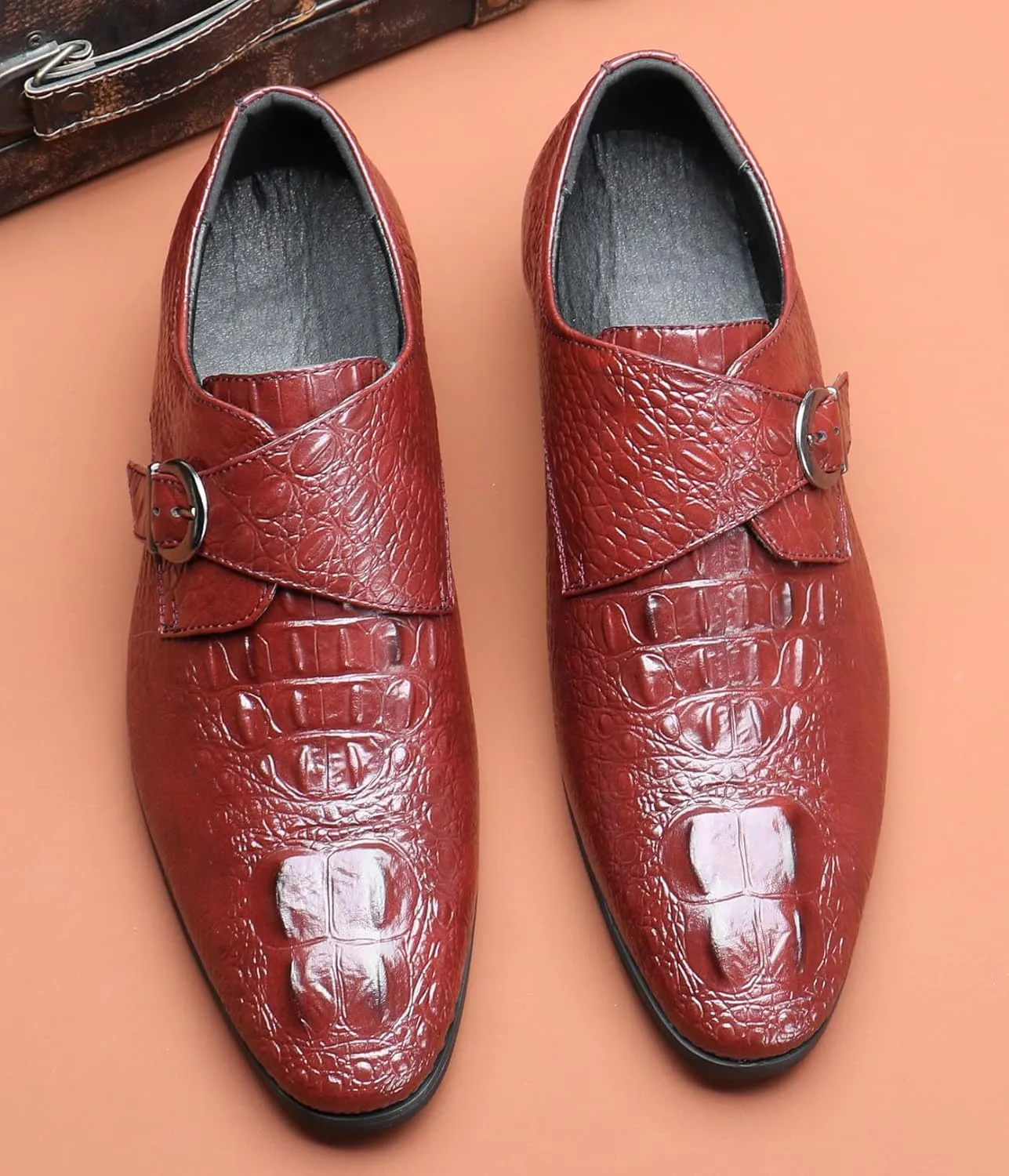 Mens Loafers Casual Dress Leather Buckle Loafers Prom Wedding Fashion Crocodile Skin Texture Moccasins Business Tuxedo Shoes for Men