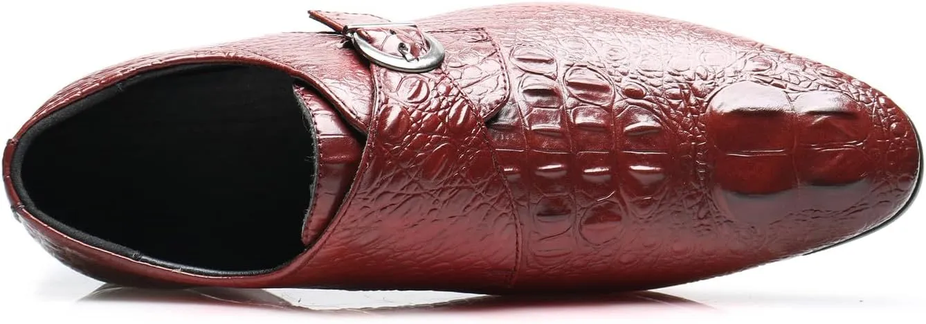 Mens Loafers Casual Dress Leather Buckle Loafers Prom Wedding Fashion Crocodile Skin Texture Moccasins Business Tuxedo Shoes for Men