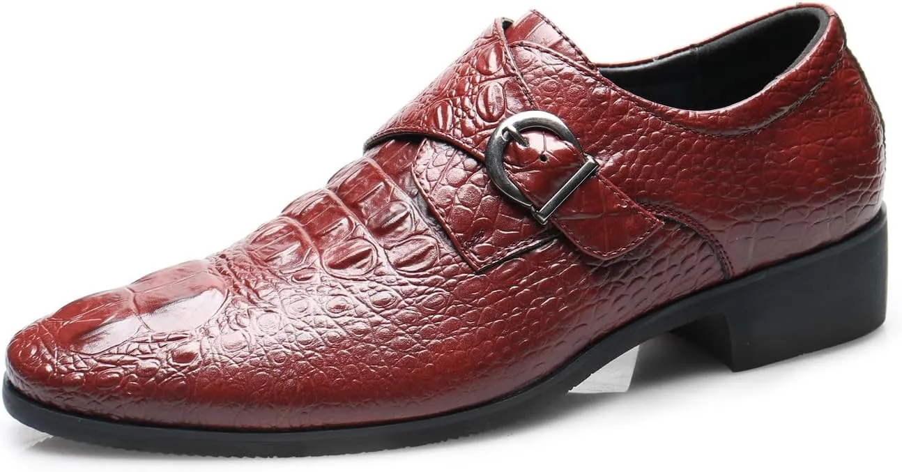 Mens Loafers Casual Dress Leather Buckle Loafers Prom Wedding Fashion Crocodile Skin Texture Moccasins Business Tuxedo Shoes for Men