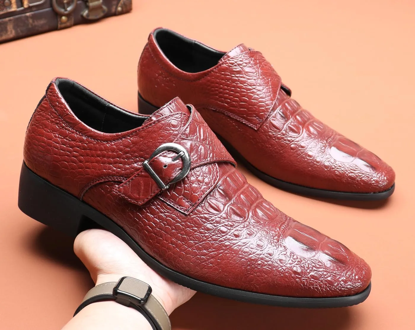 Mens Loafers Casual Dress Leather Buckle Loafers Prom Wedding Fashion Crocodile Skin Texture Moccasins Business Tuxedo Shoes for Men