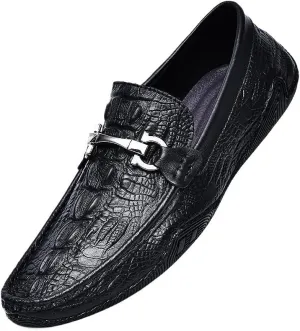 Men's Loafers Moccasins Faux Crocodile Print Leather Round Toe Lightweight Slip-On Shoes with Flat Heel for Comfortable Walking