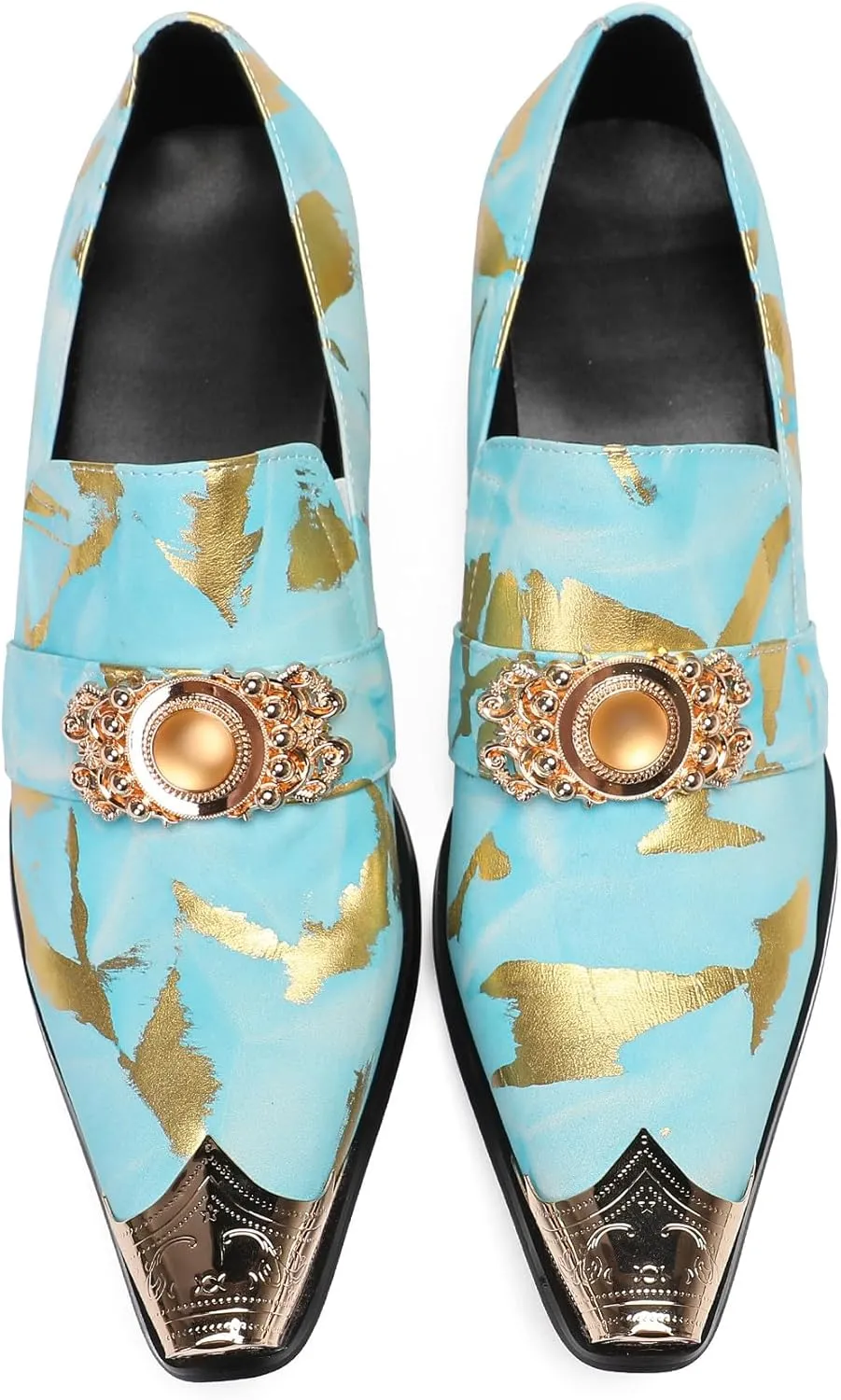Mens Loafers Party Dress Casual Metal-Tip Dragon Toe Slip On Leather Gold Beaded Penny Loafers Western Fashion Prom Heel Shoes Summer Shoes for Men Boys