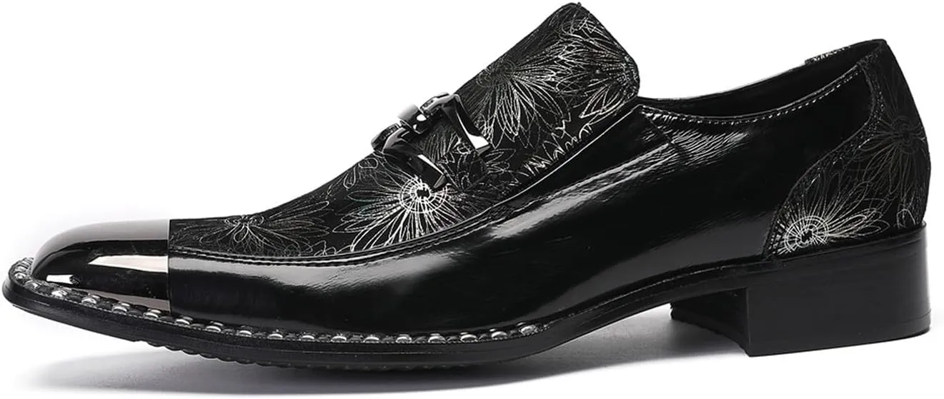 Mens Loafers Slip On Casual Dress Party Smoking Sequin Penny Loafers Metal Square Toe Genuine Leather Moccasins Men's Western Fashion Singer Ballroom Prom Wedding Sisco Tuxedo Shoes