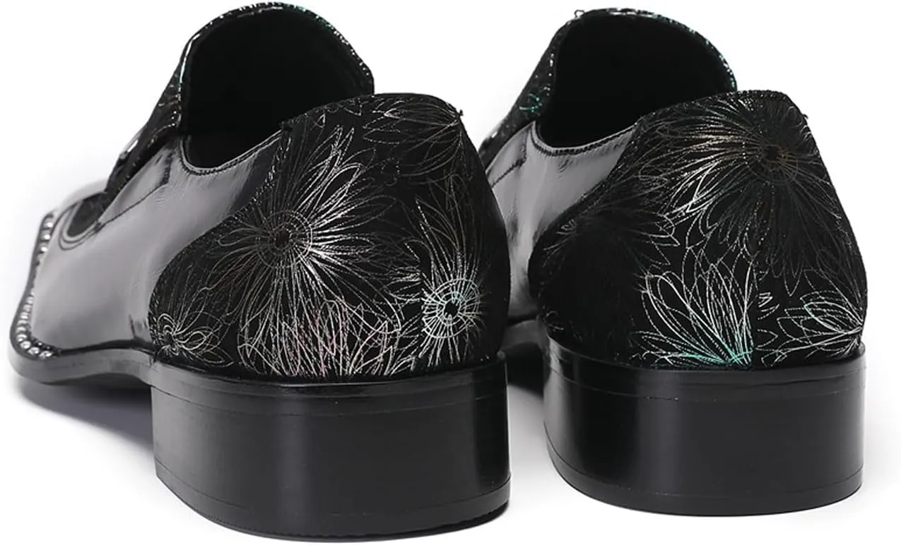 Mens Loafers Slip On Casual Dress Party Smoking Sequin Penny Loafers Metal Square Toe Genuine Leather Moccasins Men's Western Fashion Singer Ballroom Prom Wedding Sisco Tuxedo Shoes