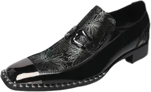 Mens Loafers Slip On Casual Dress Party Smoking Sequin Penny Loafers Metal Square Toe Genuine Leather Moccasins Men's Western Fashion Singer Ballroom Prom Wedding Sisco Tuxedo Shoes