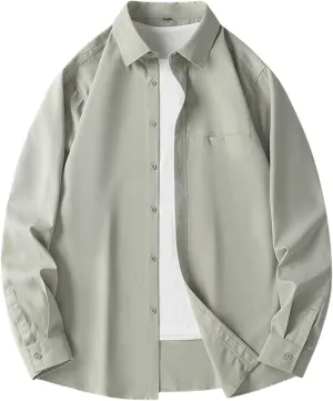 Men's Long Sleeve Shirt Button Down Solid Color Lapel Shirt Jacket Classic Regular Fit Casual Work Shirts