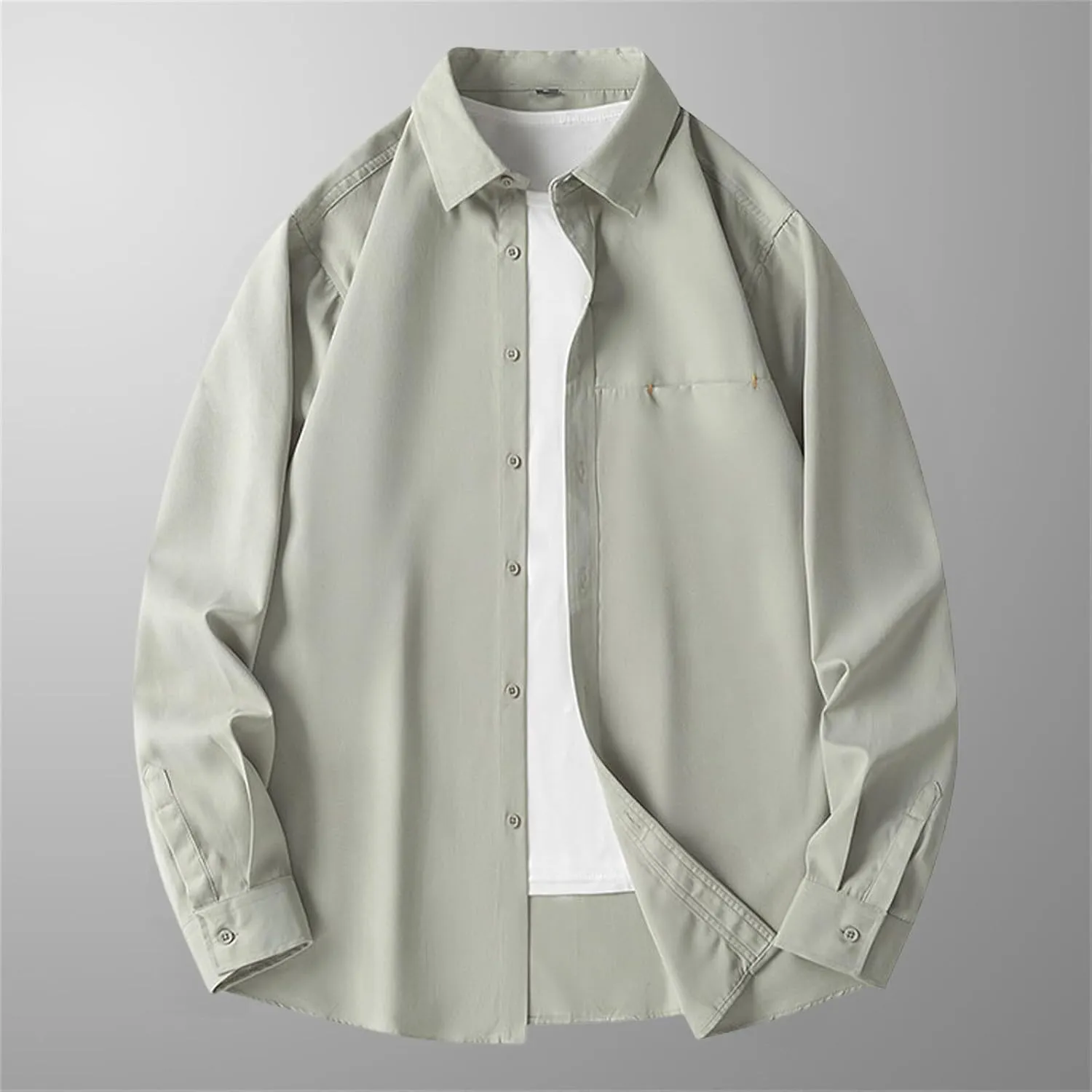 Men's Long Sleeve Shirt Button Down Solid Color Lapel Shirt Jacket Classic Regular Fit Casual Work Shirts