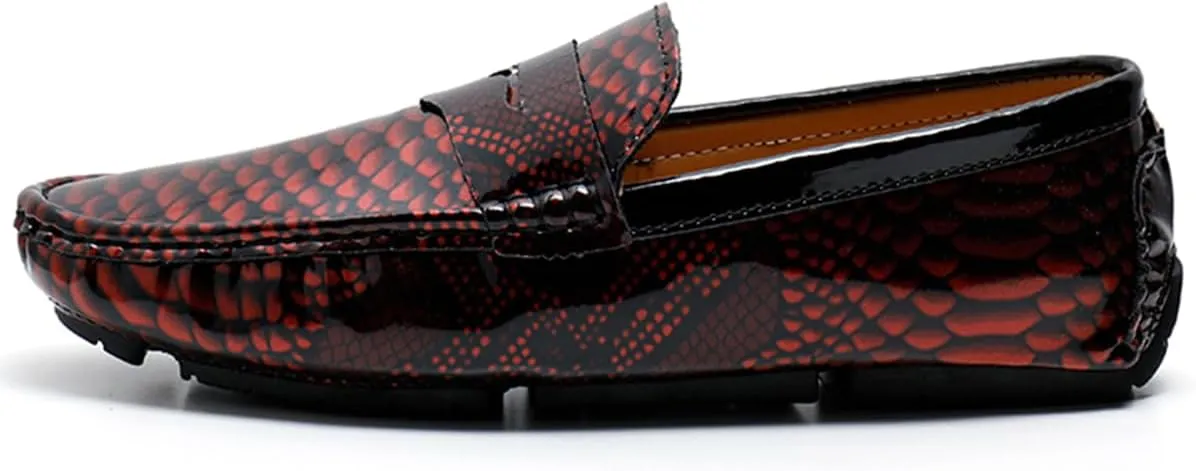 Men's Slip-On Flats Driving Loafers with Snake Print Outdoor Leather Shoes