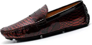 Men's Slip-On Flats Driving Loafers with Snake Print Outdoor Leather Shoes