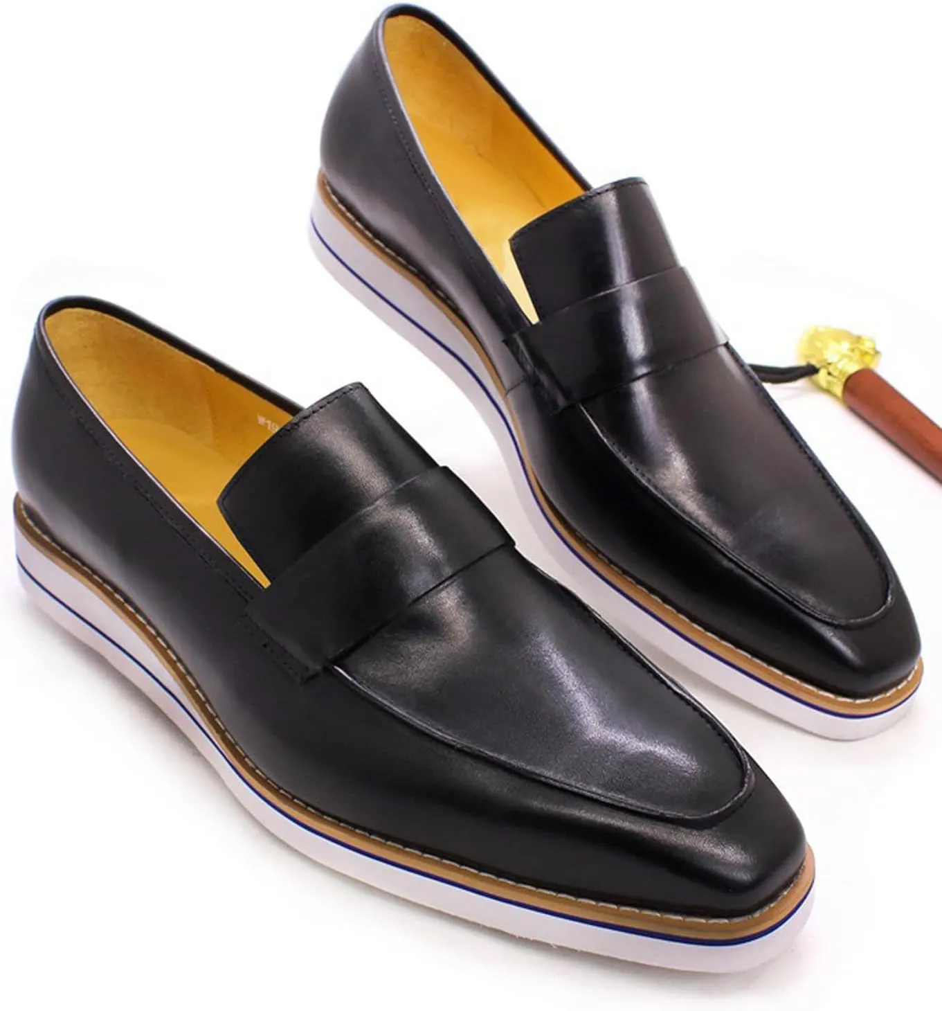 Mens Slip On Shoes Casual Dress Penny Loafers Genuine Leather Lightweight Flat Shoes Prom Wedding Business Mocasines Fashion Comfortable Tuexdo Shoes for Men