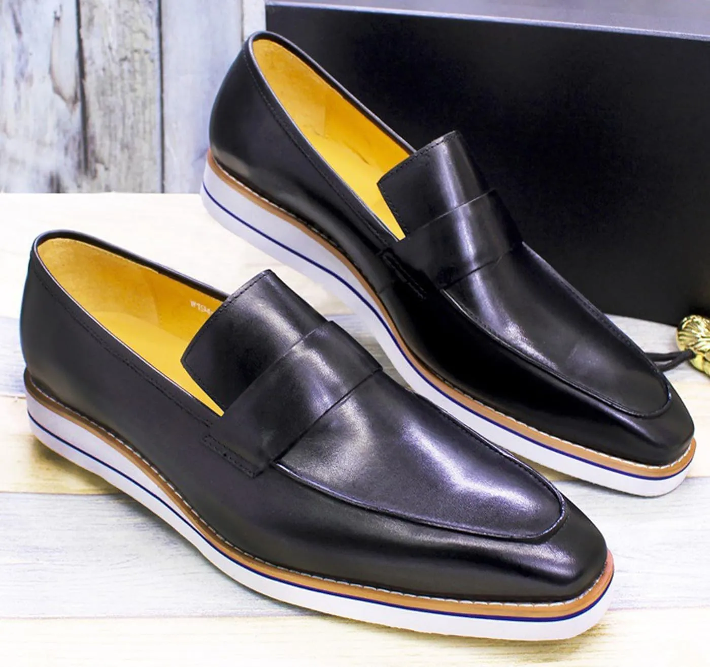 Mens Slip On Shoes Casual Dress Penny Loafers Genuine Leather Lightweight Flat Shoes Prom Wedding Business Mocasines Fashion Comfortable Tuexdo Shoes for Men
