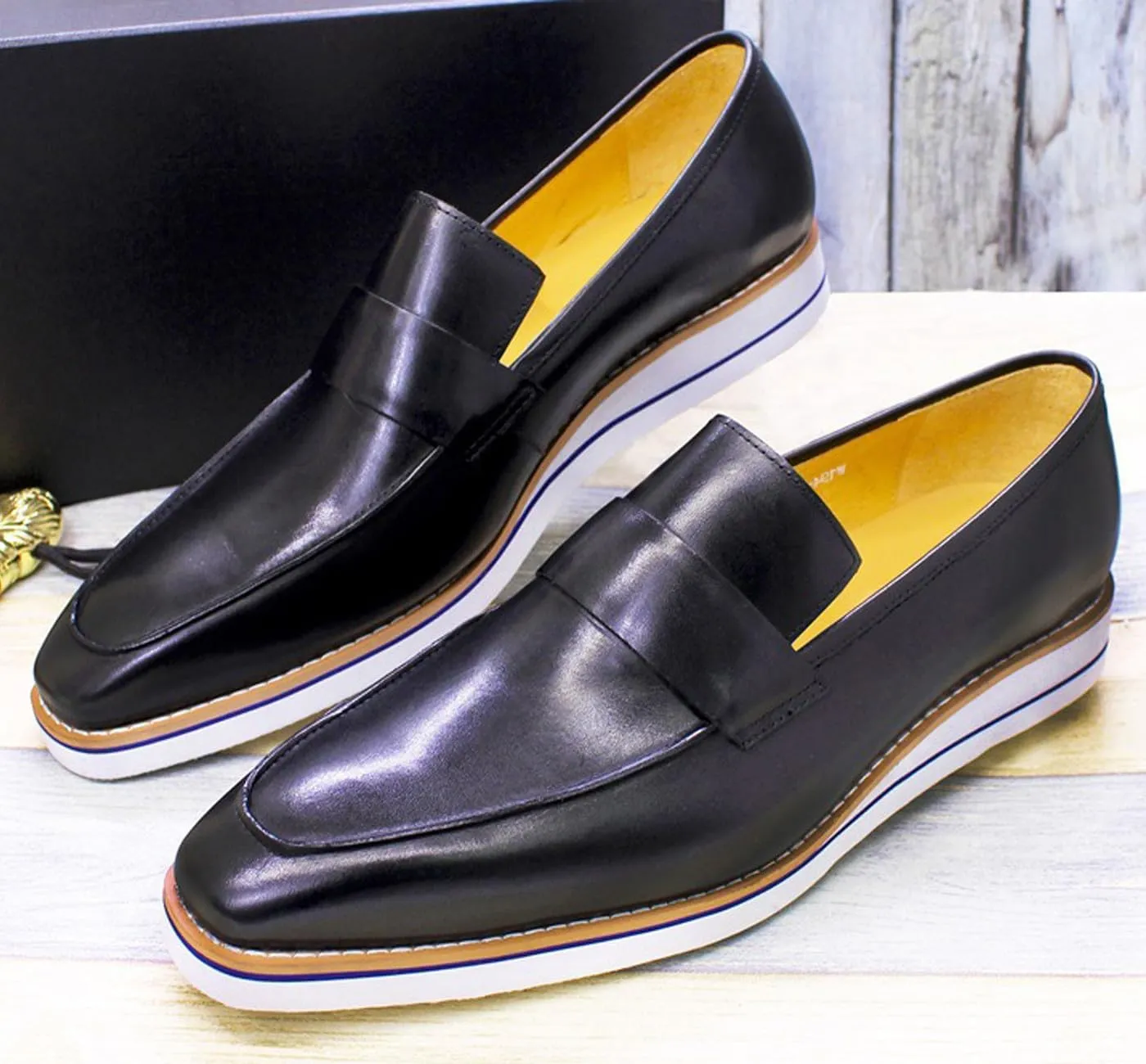Mens Slip On Shoes Casual Dress Penny Loafers Genuine Leather Lightweight Flat Shoes Prom Wedding Business Mocasines Fashion Comfortable Tuexdo Shoes for Men