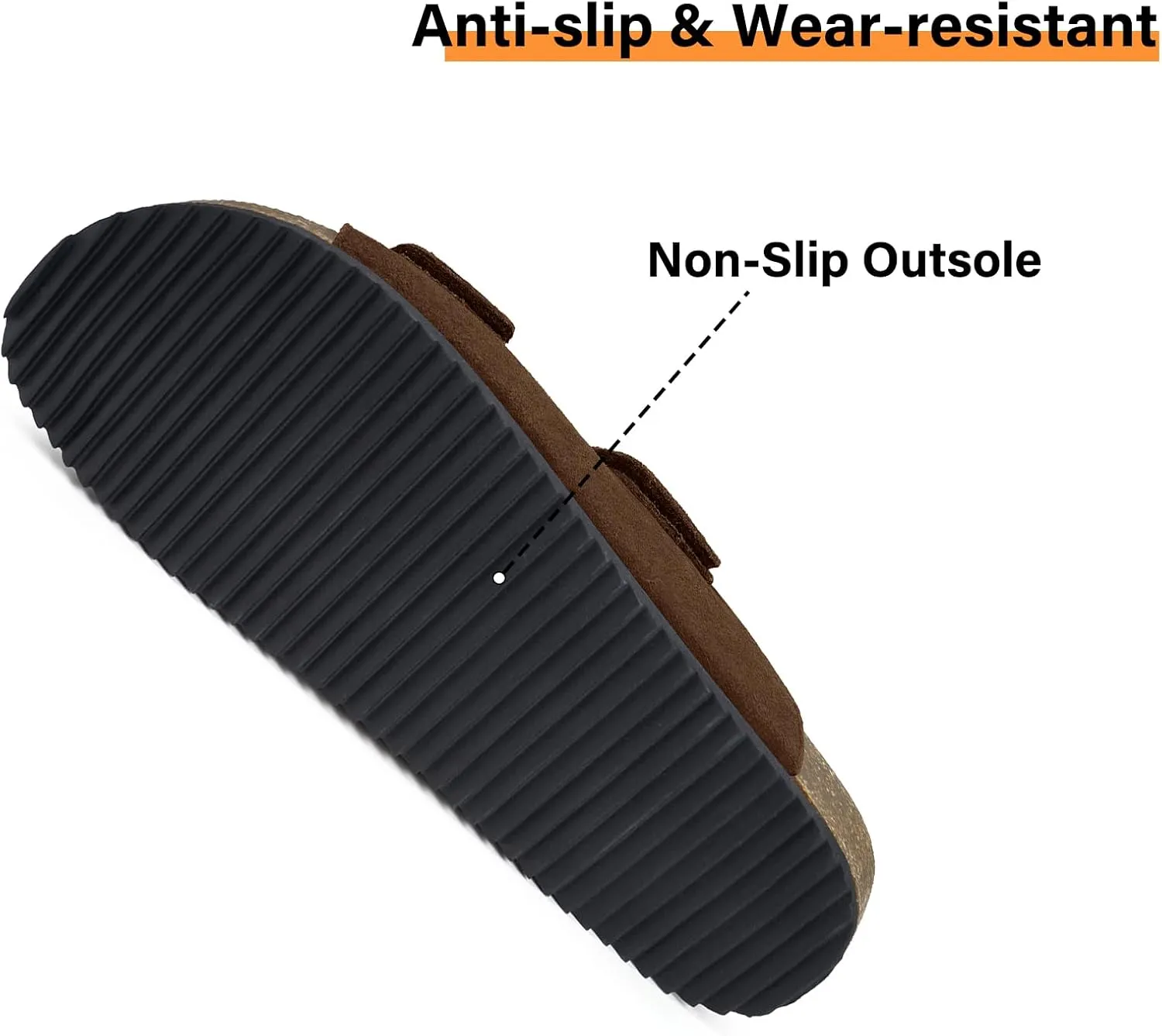 Mens Womens Cork Footbed Sandals Suede Leather Flat Sandals Arch Support Orthotic Summer Slip on Open Toe Outdoor Slide Shoes with Adjustable Double Strap & Back Strap
