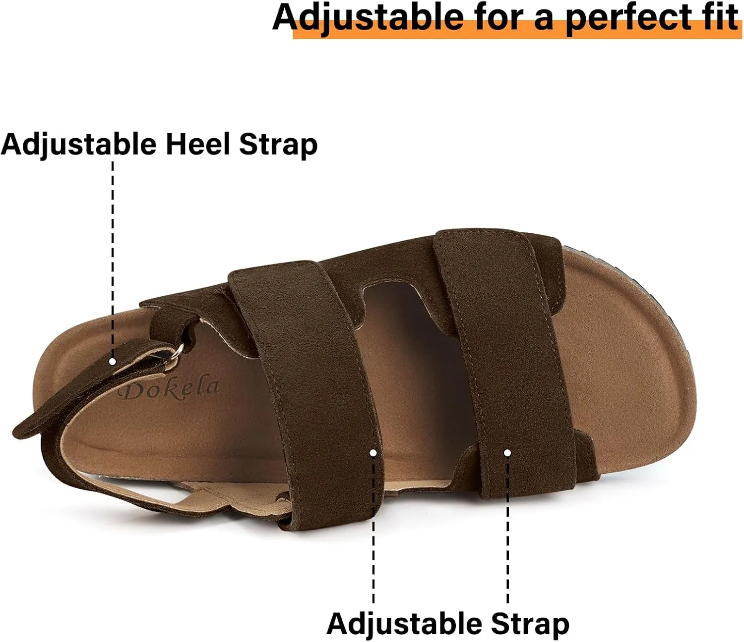 Mens Womens Cork Footbed Sandals Suede Leather Flat Sandals Arch Support Orthotic Summer Slip on Open Toe Outdoor Slide Shoes with Adjustable Double Strap & Back Strap