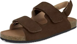 Mens Womens Cork Footbed Sandals Suede Leather Flat Sandals Arch Support Orthotic Summer Slip on Open Toe Outdoor Slide Shoes with Adjustable Double Strap & Back Strap