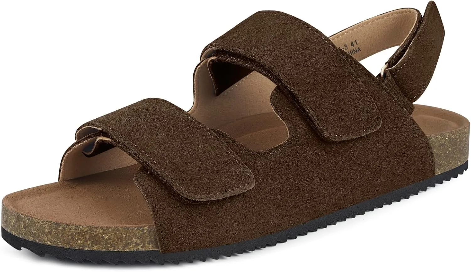Mens Womens Cork Footbed Sandals Suede Leather Flat Sandals Arch Support Orthotic Summer Slip on Open Toe Outdoor Slide Shoes with Adjustable Double Strap & Back Strap
