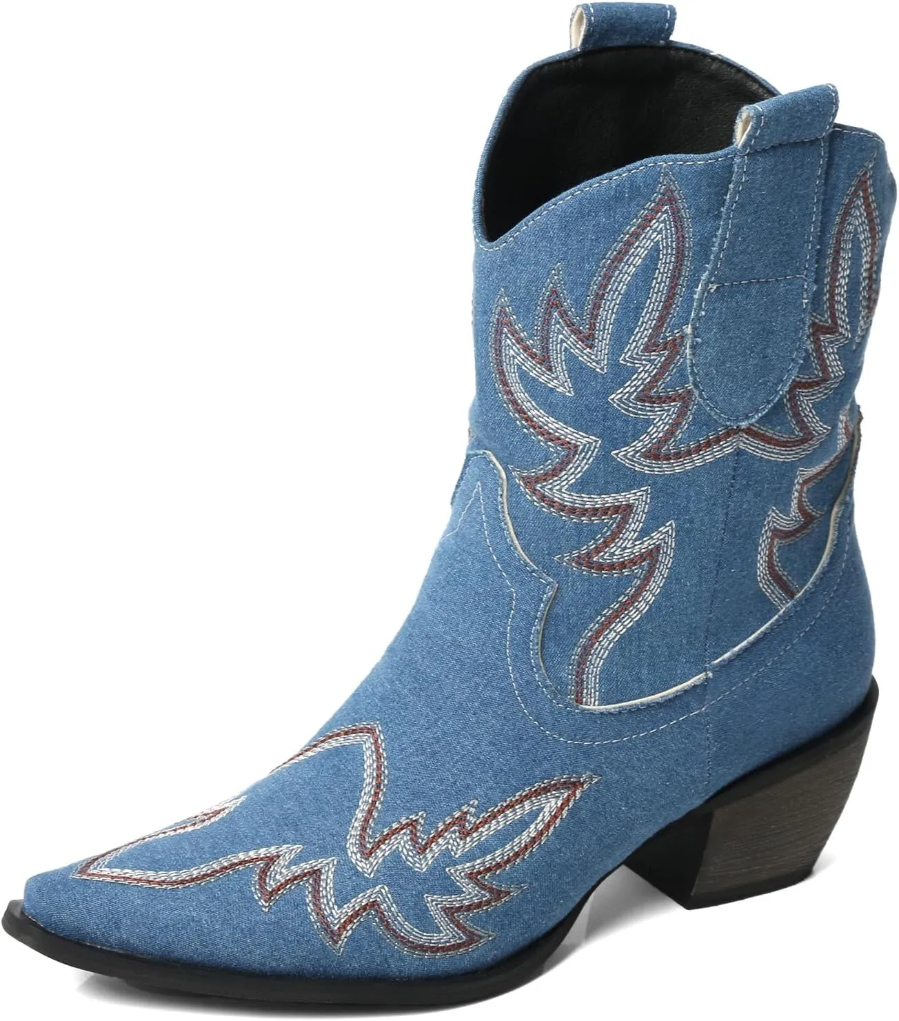 MEOTINA Black Ankle Boots for Women Short Cowboy Boot Wide Calf Cowgirl Booties Square Toe Ankle Western Bootie Concert Shoes