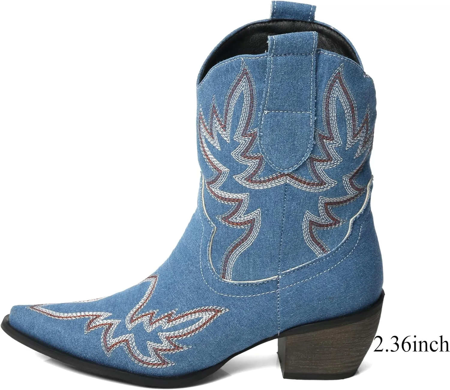 MEOTINA Black Ankle Boots for Women Short Cowboy Boot Wide Calf Cowgirl Booties Square Toe Ankle Western Bootie Concert Shoes