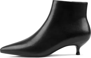 MERUMOTE Women's Leather Ankle Boots Low Heels Shoes Zipper Winter Booties