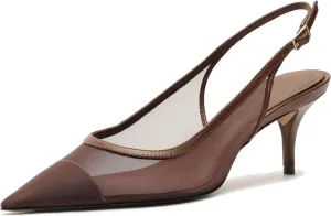 Mesh Kitten Heels for Women Slingback Design with Pointed Toe Breathable and Stylish Elegant Low Heel for Comfort and Sophistication
