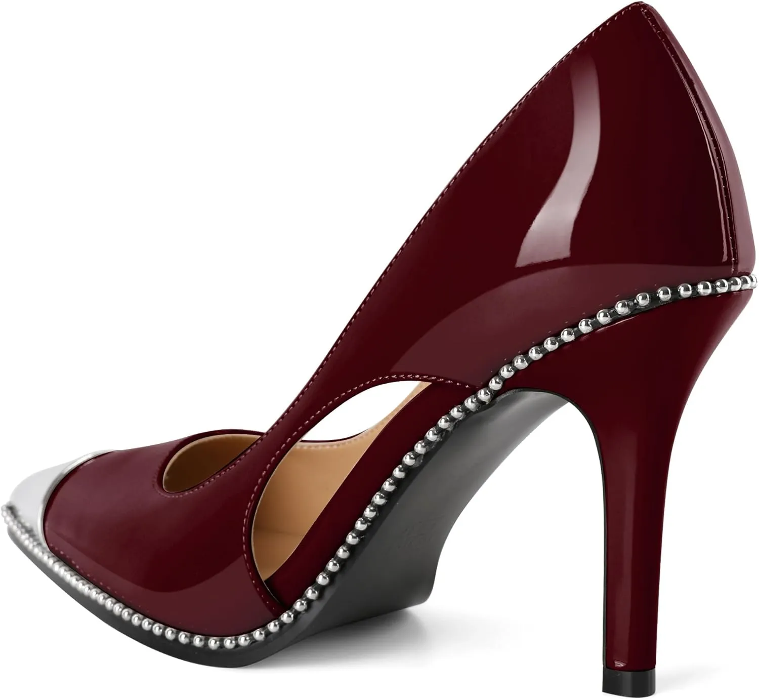 Mettesally Stiletto Heels Beaded Pumps for Women Sliver Cap Pointed Toe Pumps Sexy Cut Out High Heels for Women Dressy Causal 3.5 Inch
