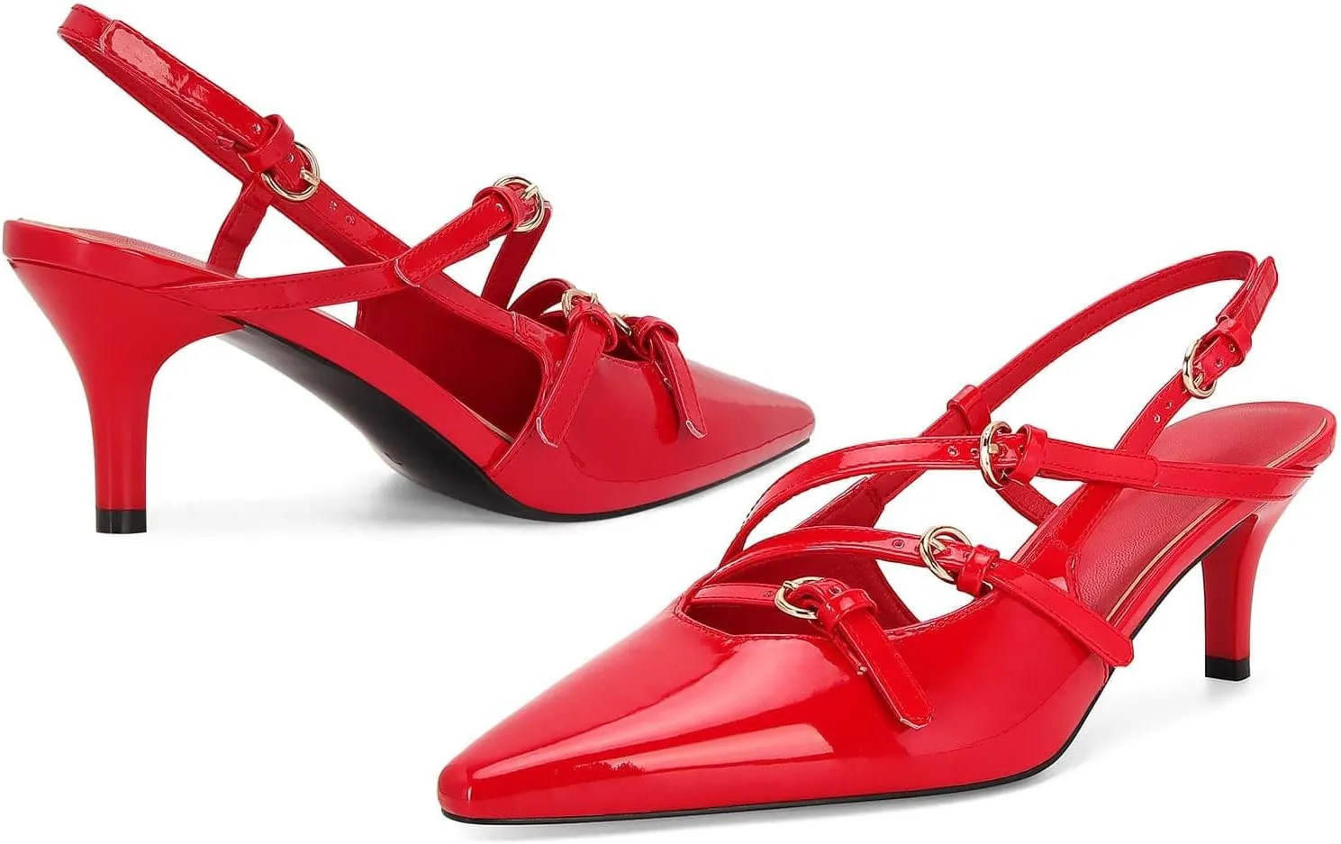 MICIFA Slingback Kitten Heels for Women Pointed Toe Stiletto Heels Slip On Pumps with Buckled Straps Dress Work Heeled Sandals