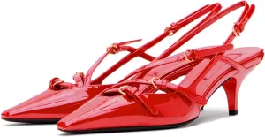 MICIFA Slingback Kitten Heels for Women Pointed Toe Stiletto Heels Slip On Pumps with Buckled Straps Dress Work Heeled Sandals