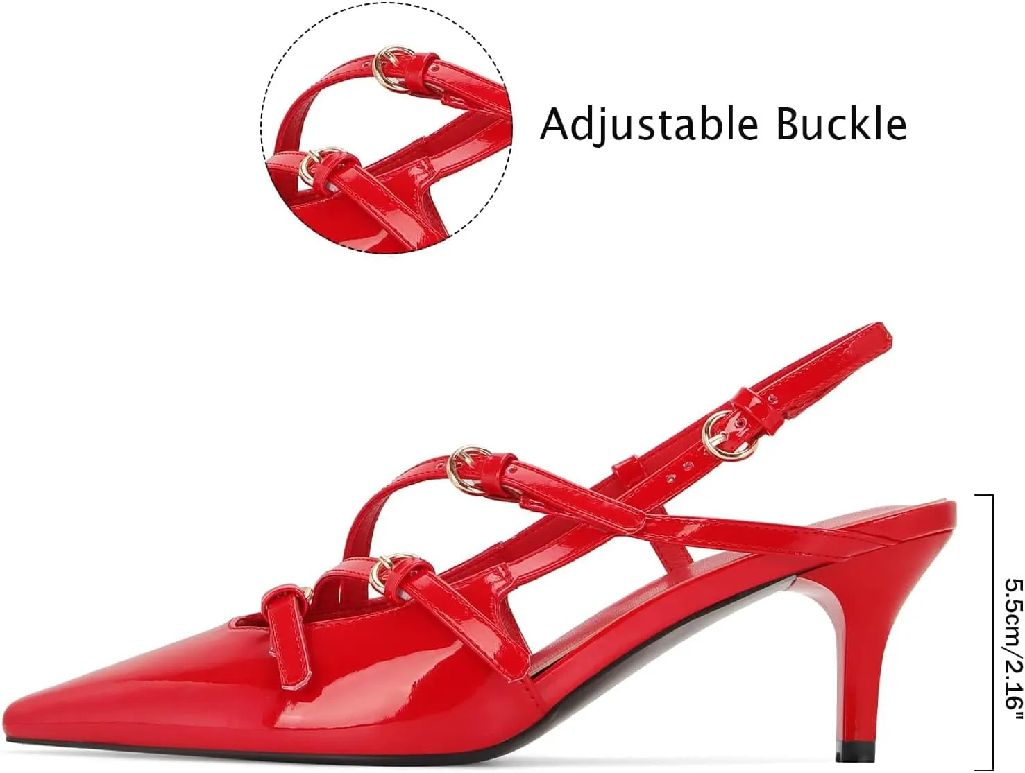 MICIFA Slingback Kitten Heels for Women Pointed Toe Stiletto Heels Slip On Pumps with Buckled Straps Dress Work Heeled Sandals