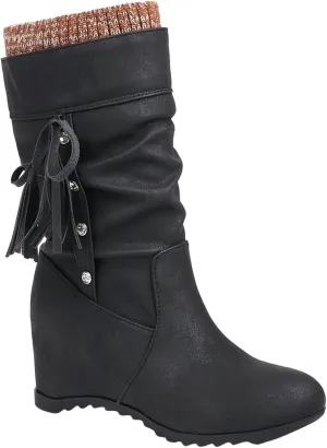 Mid Calf Booties for Women Fashion Office Leather Boots Almond Toe Western Cowgirl Cowboy Bootie Solid Casual Fall Short Boots
