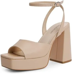 Modatop Platform Heels for Women Nude Platform Sandals Chunky Heel Open Toe Sandals Ankle Strap Womens Wedding Party Sandals Shoes Size 8