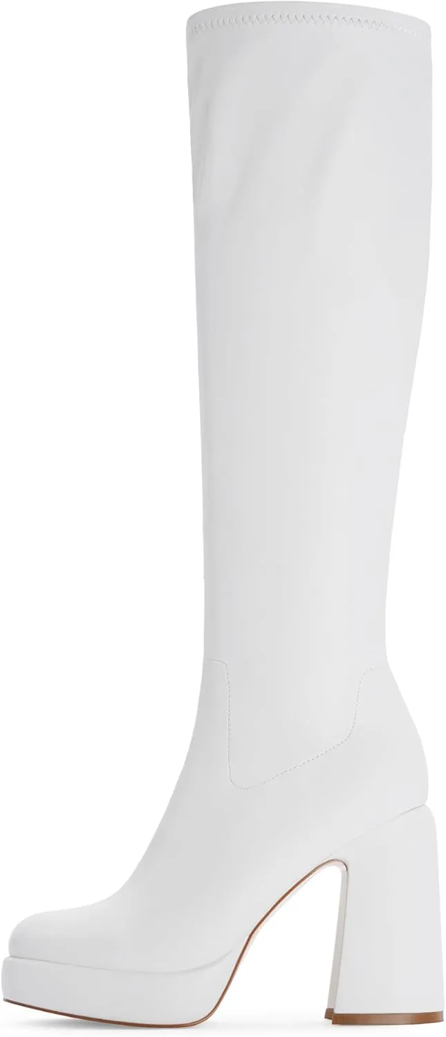 Modatope Platform Knee High Boots for Women Chunky Heel Rounded Toe Womens Knee High Boots Side Zipper Tall Boots