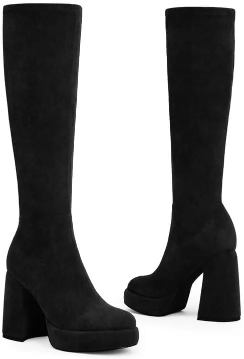 Modatope Platform Knee High Boots for Women Chunky Heel Rounded Toe Womens Knee High Boots Side Zipper Tall Boots